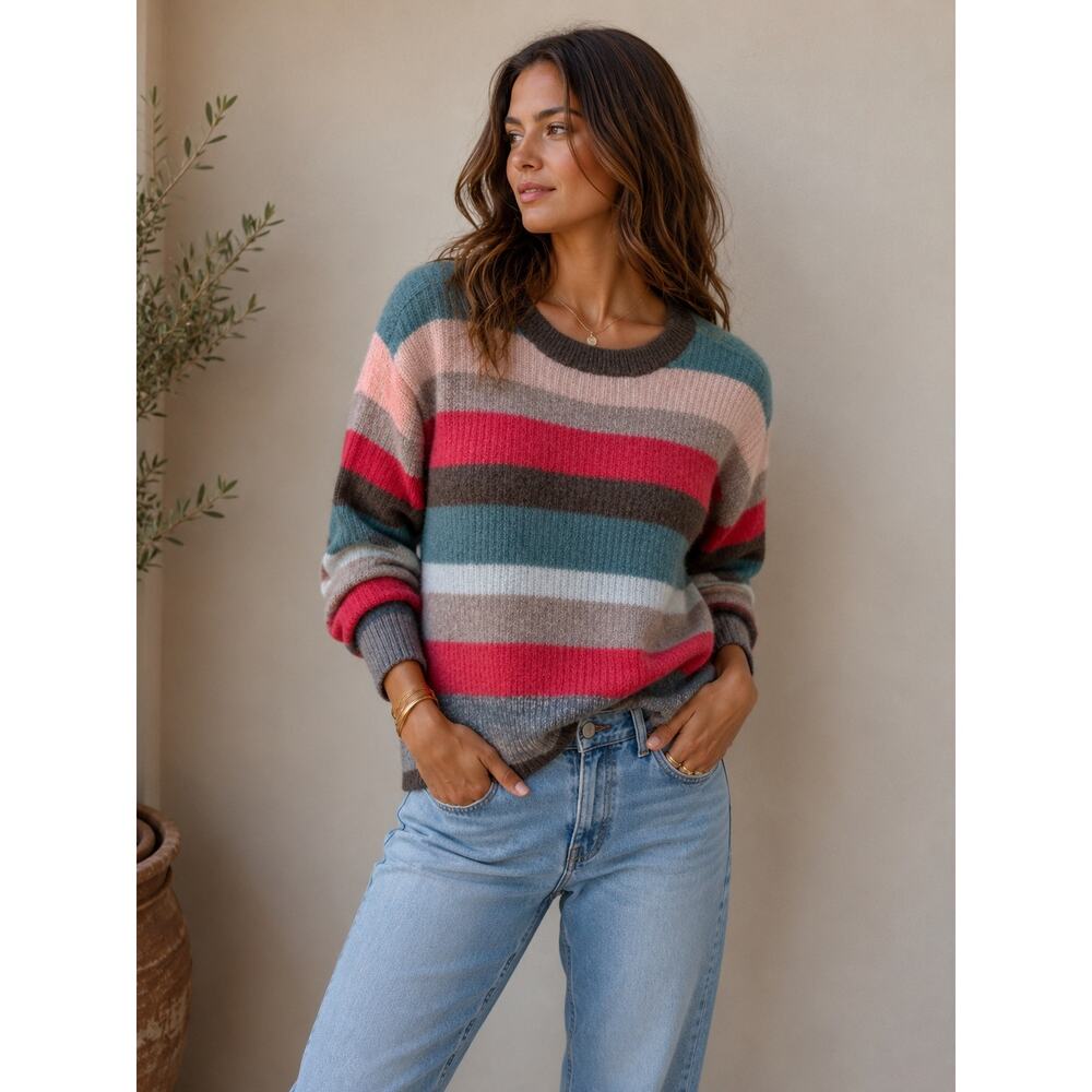 360 Cashmere Striped Long Sleeve Crew Neck Knit Pullover Sweater Multi Womens S - Picture 8 of 8